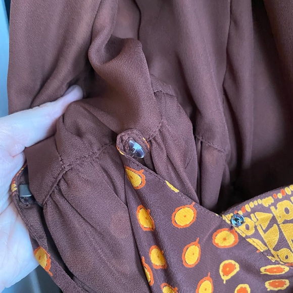 Anthropologie Anna Sui Silk Wrap Dress Brown Geometric Art Nouveau Boho-Size S - Picture 7 of 8